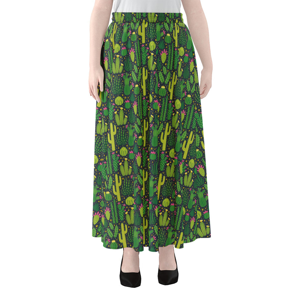 Cute Cactus Plant Pattern Print Chiffon Maxi Skirt