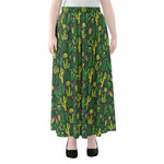 Cute Cactus Plant Pattern Print Chiffon Maxi Skirt