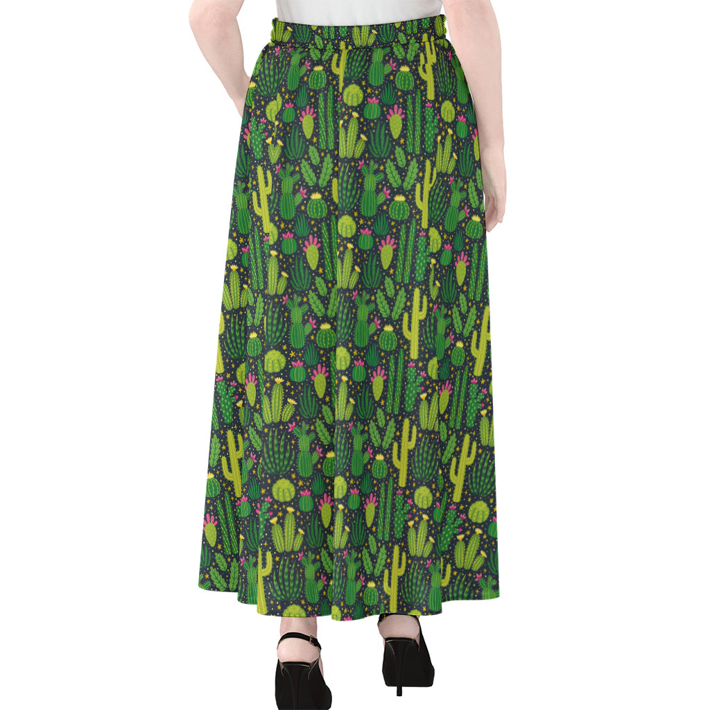 Cute Cactus Plant Pattern Print Chiffon Maxi Skirt