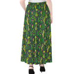 Cute Cactus Plant Pattern Print Chiffon Maxi Skirt