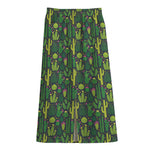 Cute Cactus Plant Pattern Print Cotton Front Slit Maxi Skirt