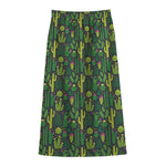 Cute Cactus Plant Pattern Print Cotton Front Slit Maxi Skirt
