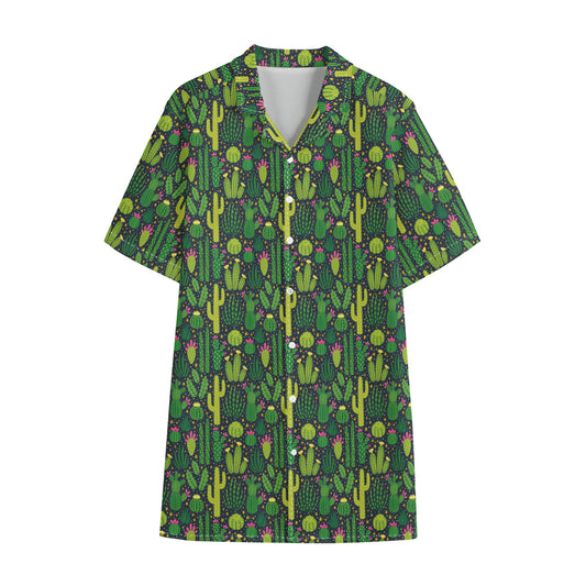Cute Cactus Plant Pattern Print Cotton Hawaiian Shirt