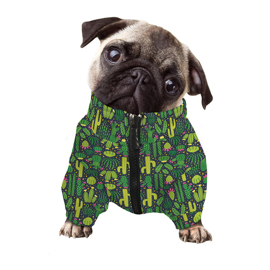 Cute Cactus Plant Pattern Print Dog Zip Up Jacket