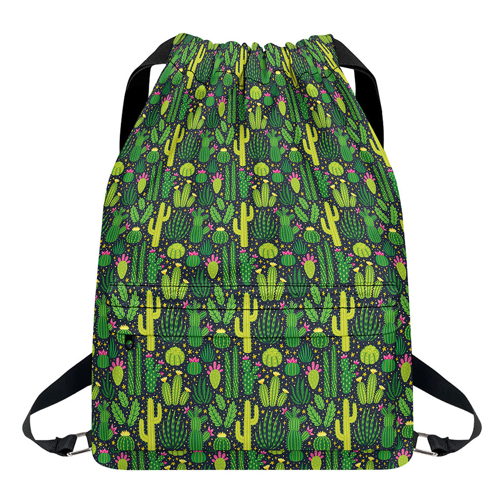 Cute Cactus Plant Pattern Print Drawstring Backpack