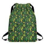 Cute Cactus Plant Pattern Print Drawstring Backpack