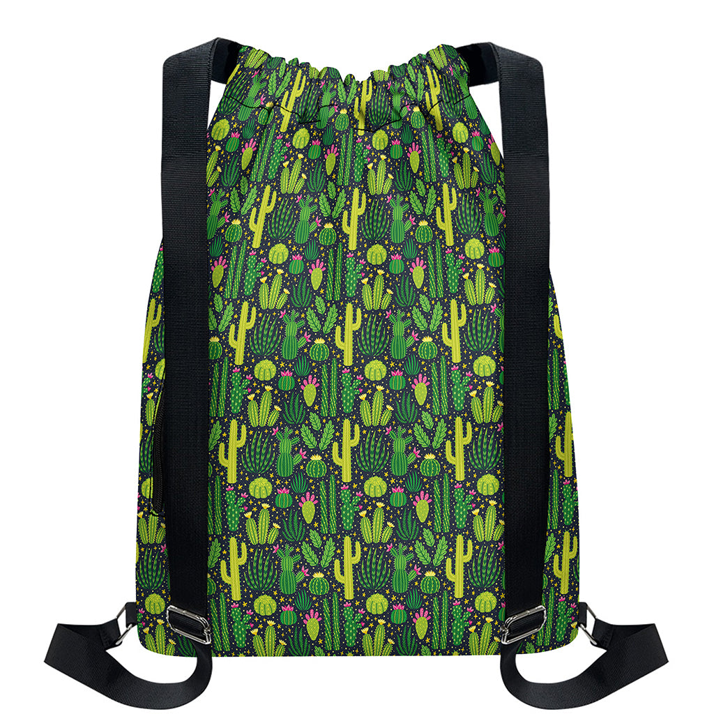 Cute Cactus Plant Pattern Print Drawstring Backpack
