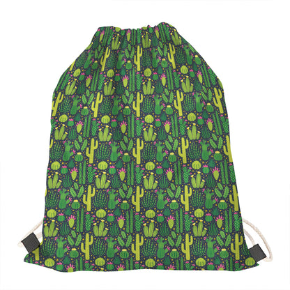 Cute Cactus Plant Pattern Print Drawstring Bag