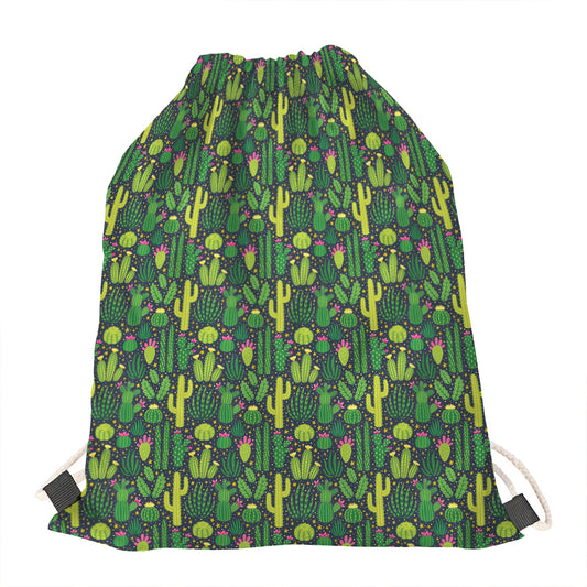 Cute Cactus Plant Pattern Print Drawstring Bag