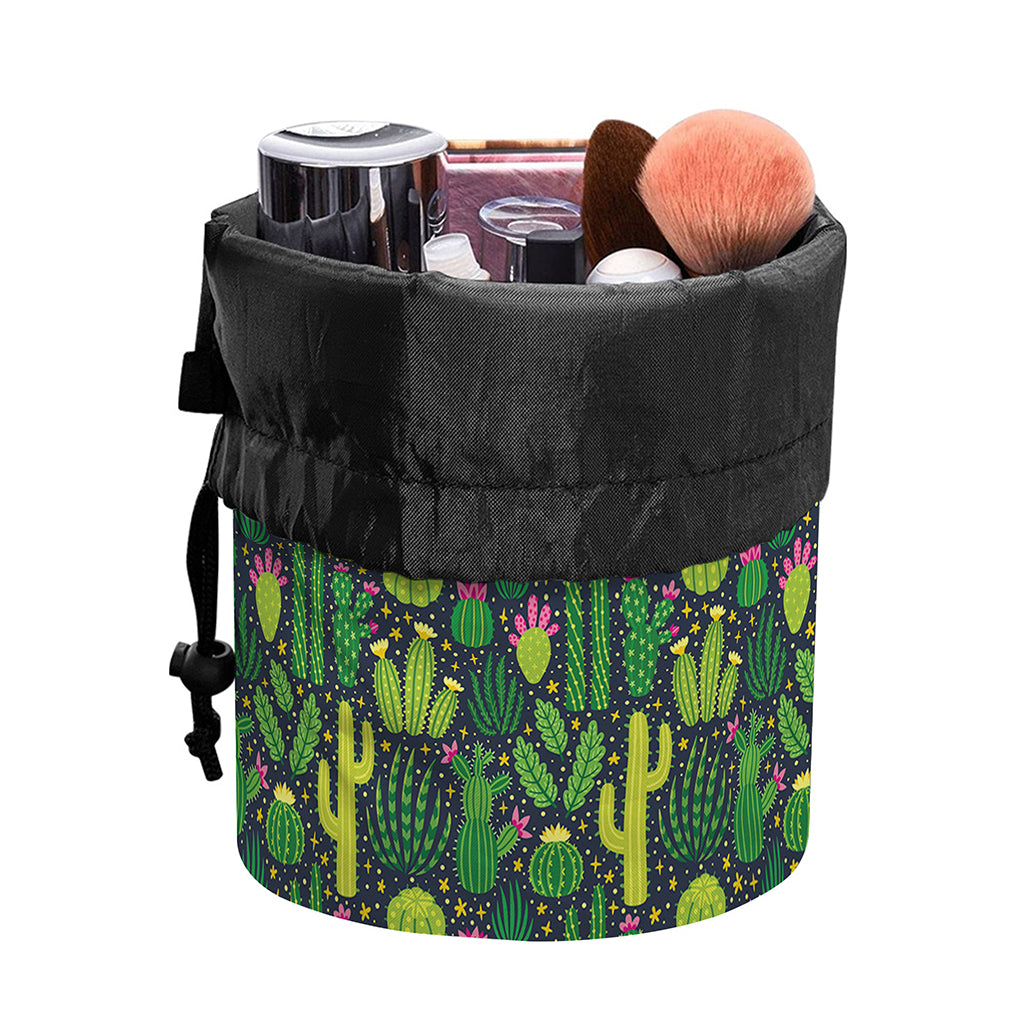 Cute Cactus Plant Pattern Print Drawstring Makeup Bag