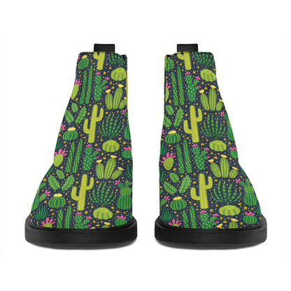 Cute Cactus Plant Pattern Print Flat Ankle Boots