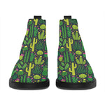 Cute Cactus Plant Pattern Print Flat Ankle Boots