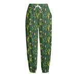 Cute Cactus Plant Pattern Print Fleece Lined Knit Pants