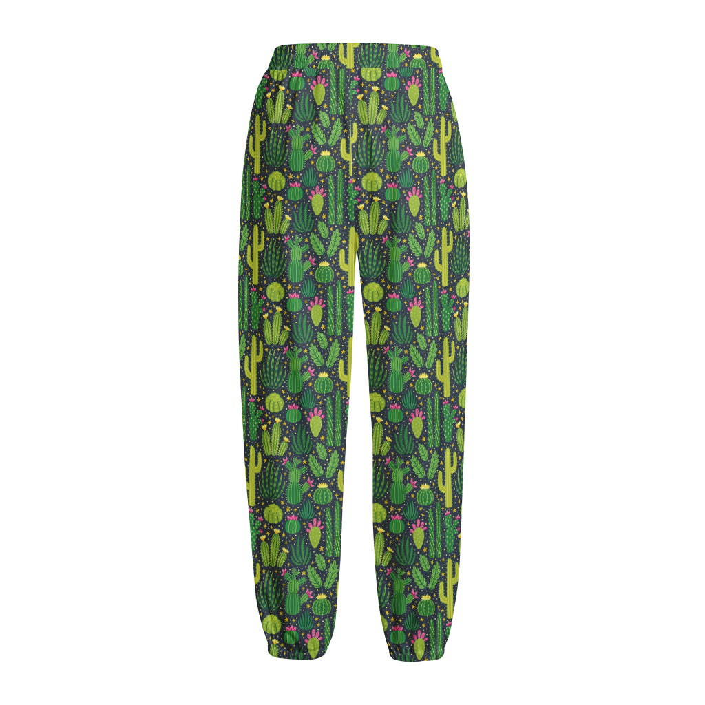 Cute Cactus Plant Pattern Print Fleece Lined Knit Pants