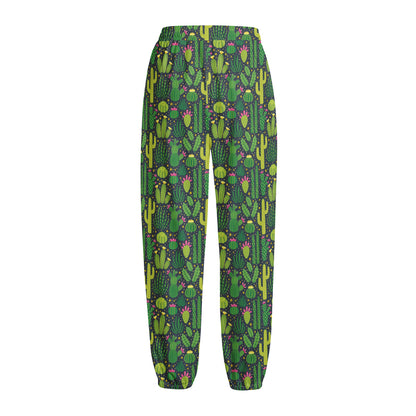 Cute Cactus Plant Pattern Print Fleece Lined Knit Pants