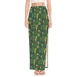 Cute Cactus Plant Pattern Print High Slit Maxi Skirt