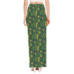 Cute Cactus Plant Pattern Print High Slit Maxi Skirt