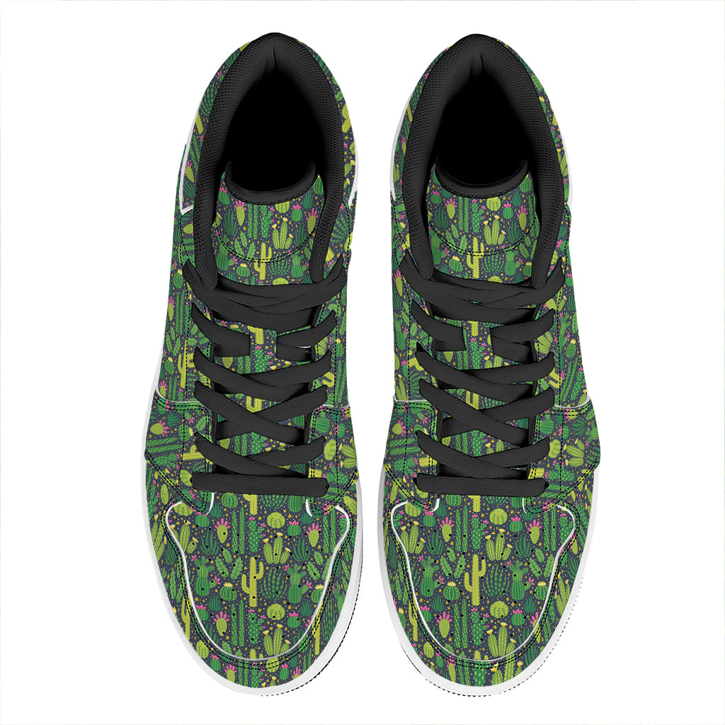 Cute Cactus Plant Pattern Print High Top Leather Sneakers