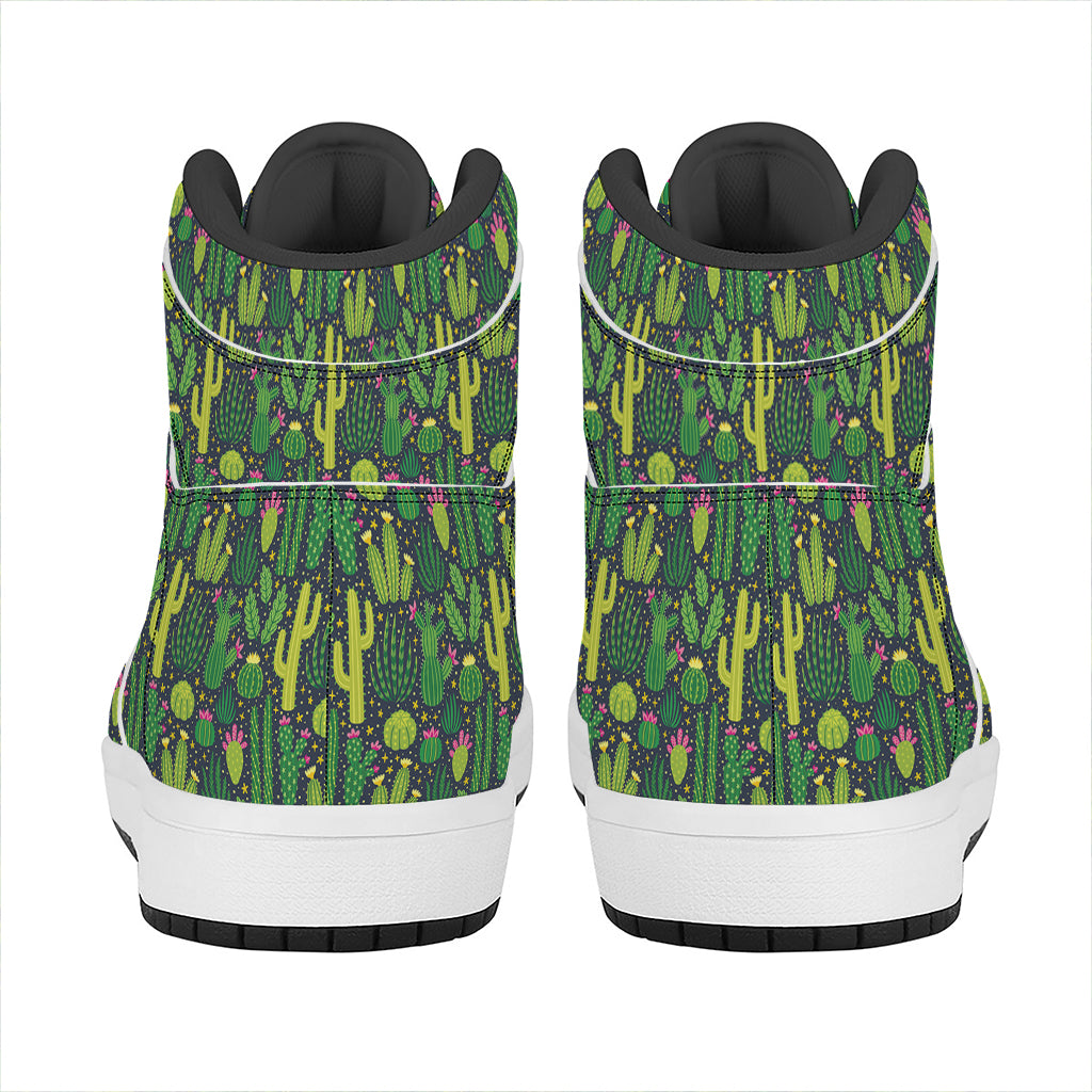 Cute Cactus Plant Pattern Print High Top Leather Sneakers