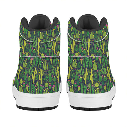 Cute Cactus Plant Pattern Print High Top Leather Sneakers