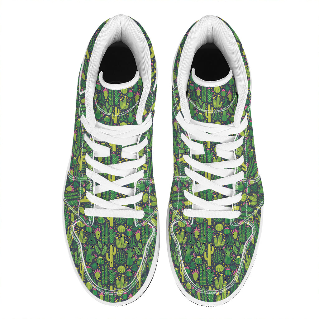 Cute Cactus Plant Pattern Print High Top Leather Sneakers