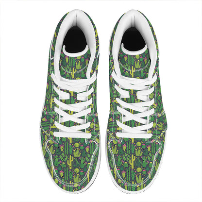 Cute Cactus Plant Pattern Print High Top Leather Sneakers