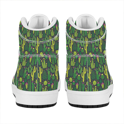 Cute Cactus Plant Pattern Print High Top Leather Sneakers