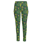 Cute Cactus Plant Pattern Print High-Waisted Pocket Leggings