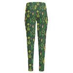 Cute Cactus Plant Pattern Print High-Waisted Pocket Leggings