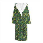 Cute Cactus Plant Pattern Print Hooded Bathrobe
