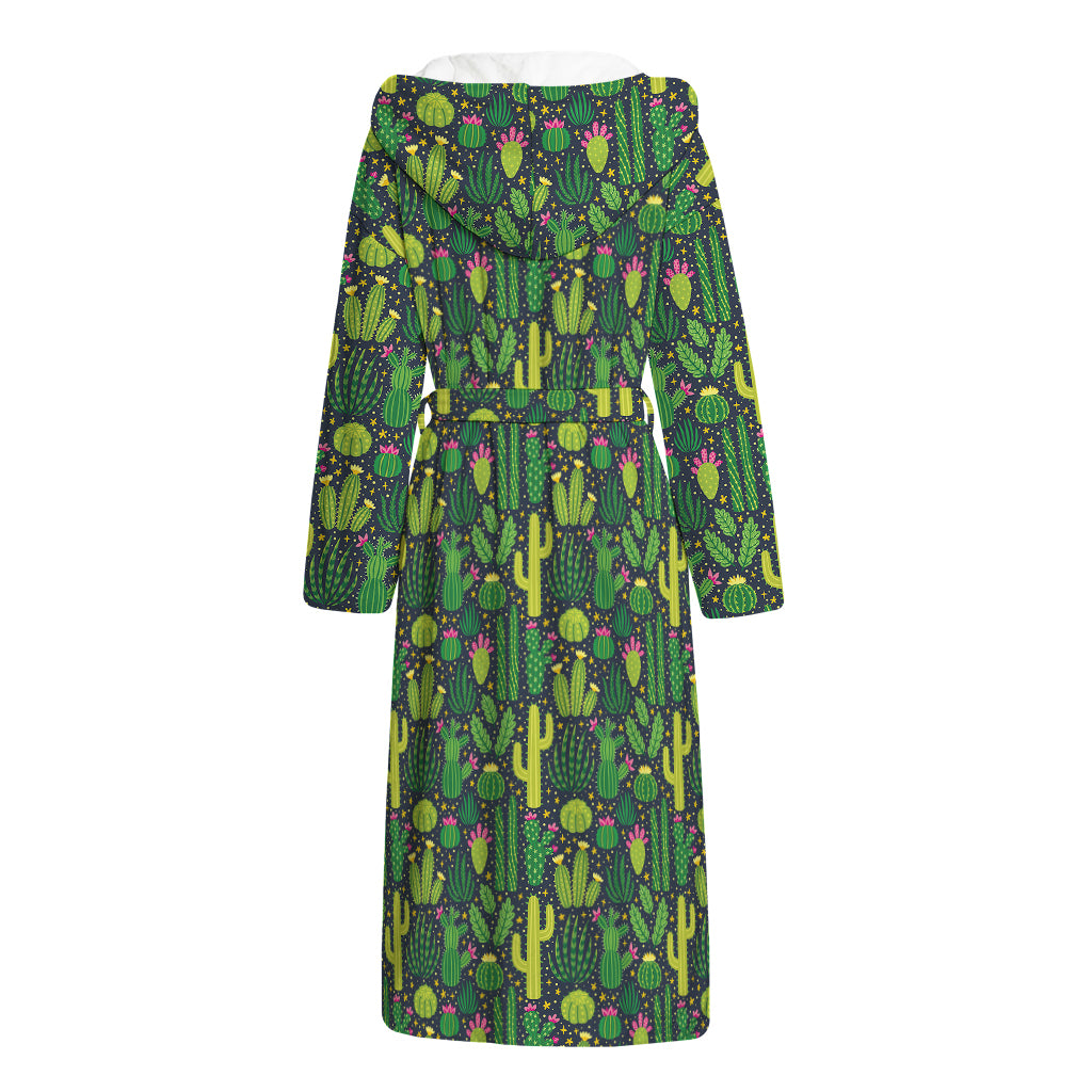 Cute Cactus Plant Pattern Print Hooded Bathrobe