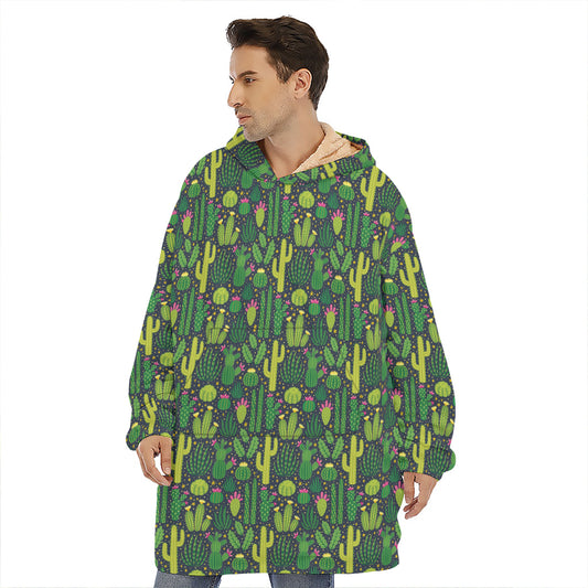 Cute Cactus Plant Pattern Print Hoodie Blanket