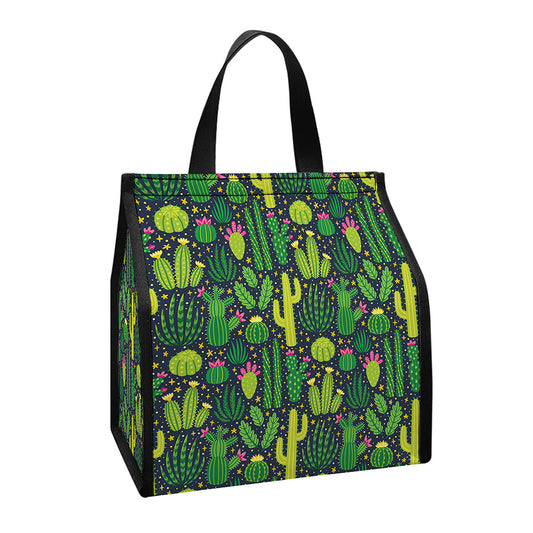 Cute Cactus Plant Pattern Print Insulated Lunch Tote