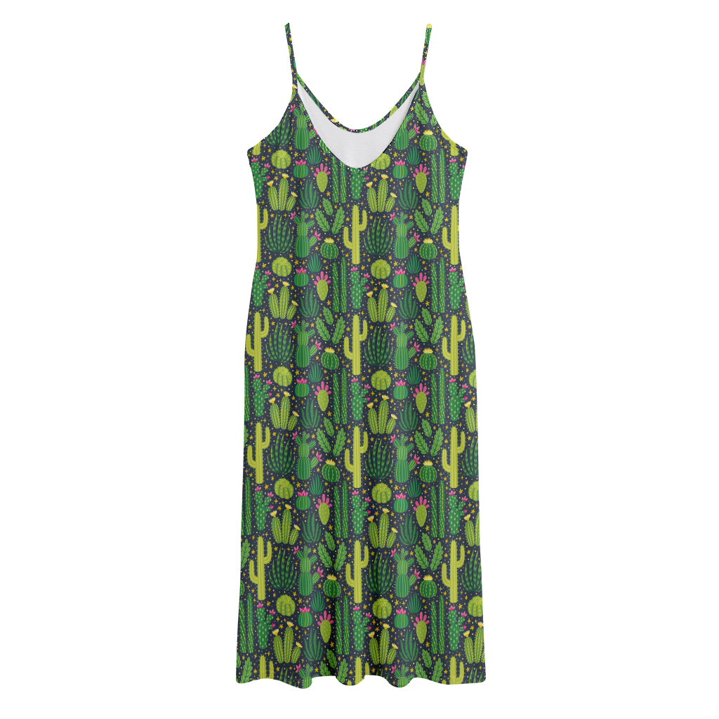 Cute Cactus Plant Pattern Print Jersey Midi Cami Dress
