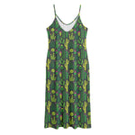 Cute Cactus Plant Pattern Print Jersey Midi Cami Dress