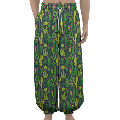 Cute Cactus Plant Pattern Print Lantern Pants