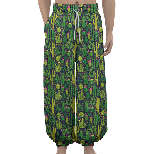 Cute Cactus Plant Pattern Print Lantern Pants