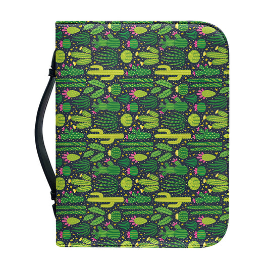Cute Cactus Plant Pattern Print Leather Bible Cover