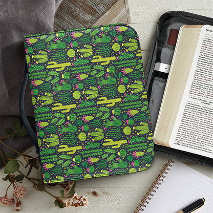 Cute Cactus Plant Pattern Print Leather Bible Cover