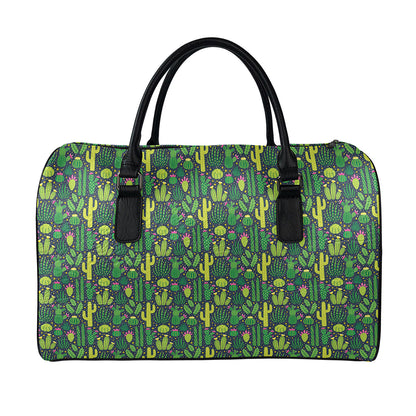 Cute Cactus Plant Pattern Print Leather Duffle Bag