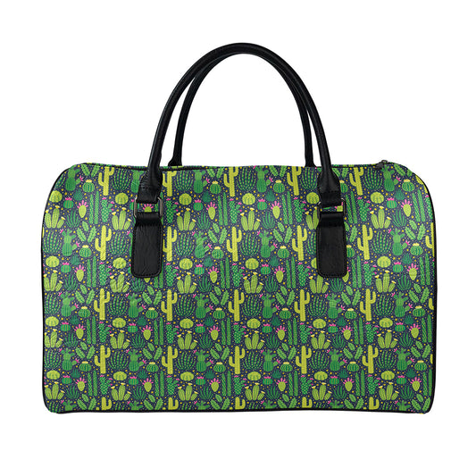 Cute Cactus Plant Pattern Print Leather Duffle Bag