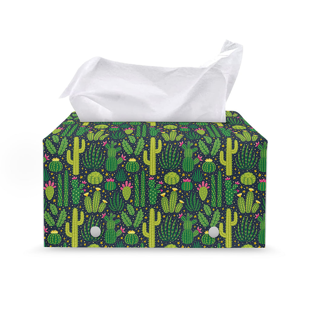 Cute Cactus Plant Pattern Print Leather Tissue Box Cover