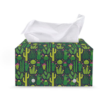 Cute Cactus Plant Pattern Print Leather Tissue Box Cover