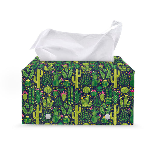 Cute Cactus Plant Pattern Print Leather Tissue Box Cover