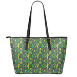 Cute Cactus Plant Pattern Print Leather Tote Bag