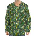 Cute Cactus Plant Pattern Print Long Sleeve Baseball Jersey