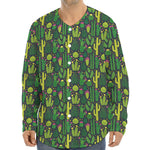 Cute Cactus Plant Pattern Print Long Sleeve Baseball Jersey