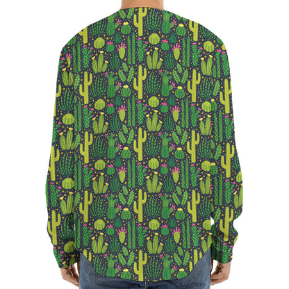 Cute Cactus Plant Pattern Print Long Sleeve Baseball Jersey