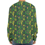 Cute Cactus Plant Pattern Print Long Sleeve Baseball Jersey