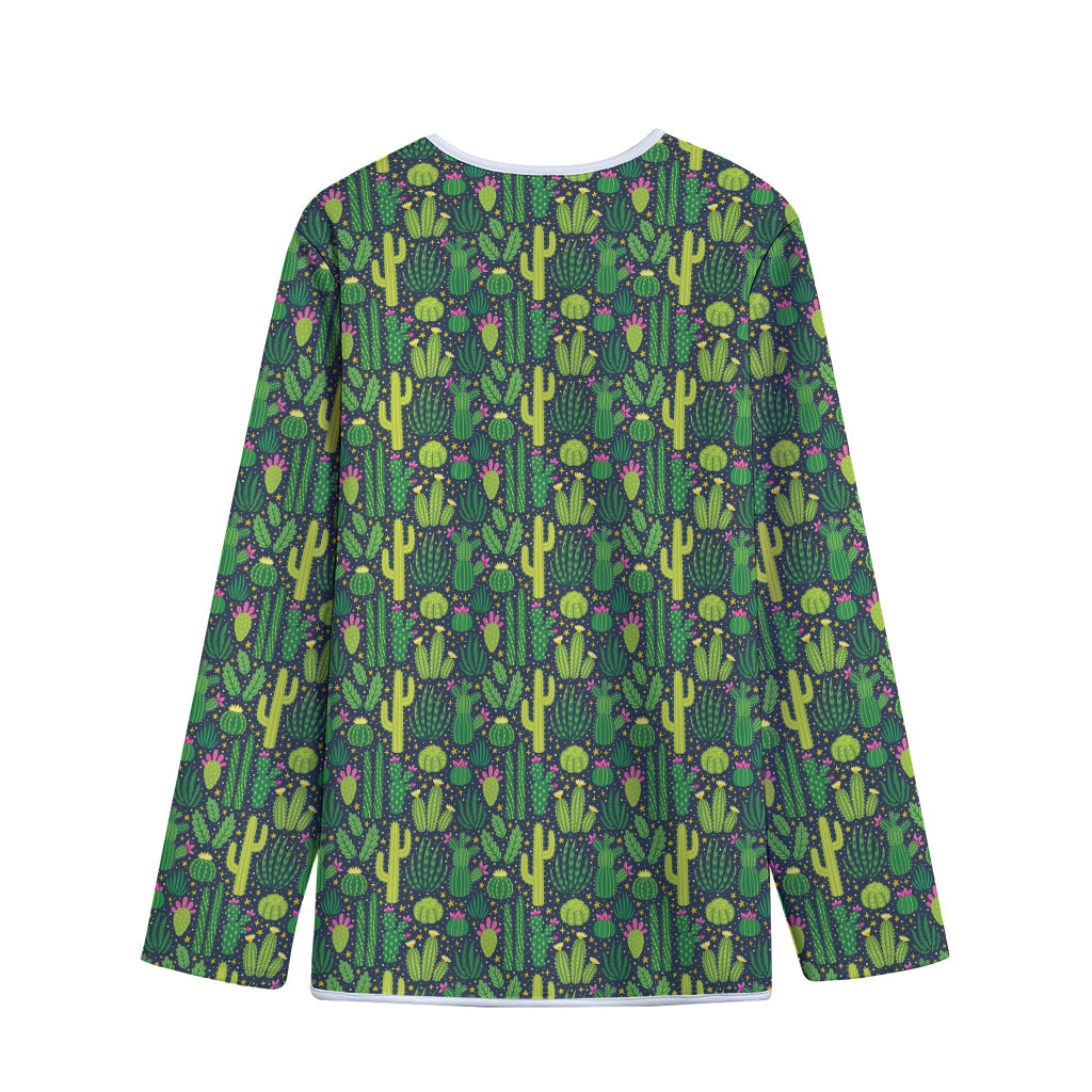 Cute Cactus Plant Pattern Print Long Sleeve Short Coat